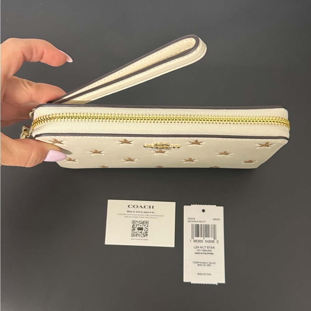 Coach Cream Star-Embellished Large Leather Wallet w Strap. NWT. Limited Edition - Picture 8 of 16